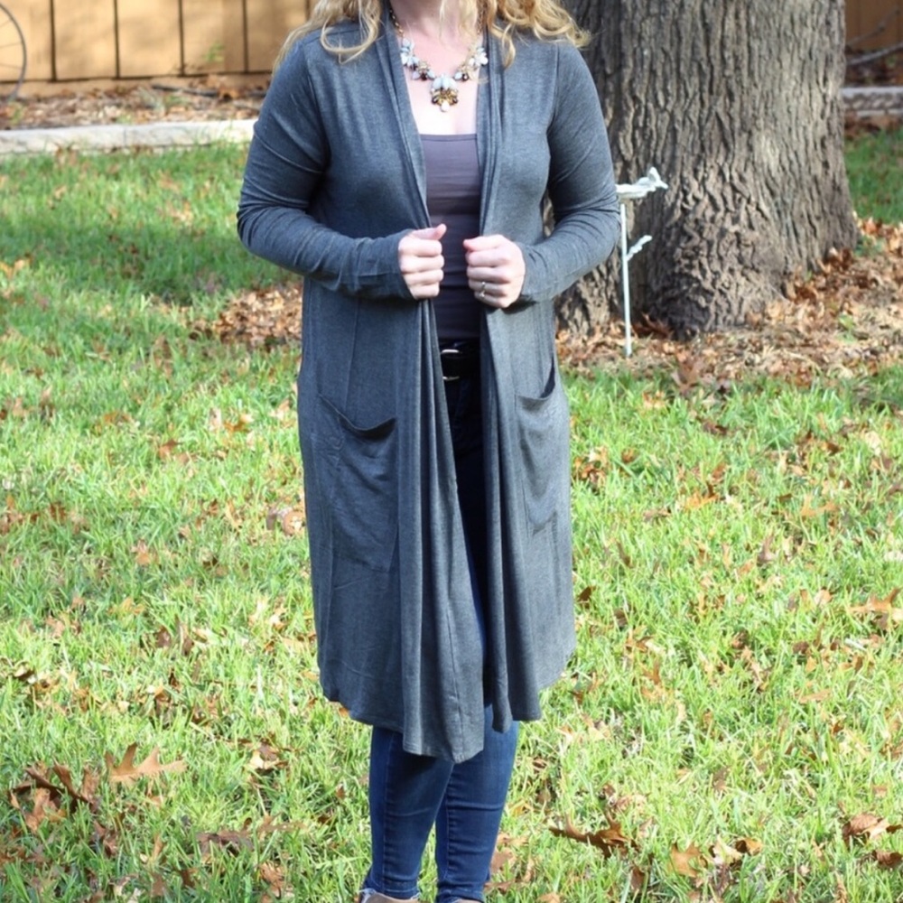 Last size Small KNIT CARDIGAN w/ POCKETS GREY - Picture 2 of 5